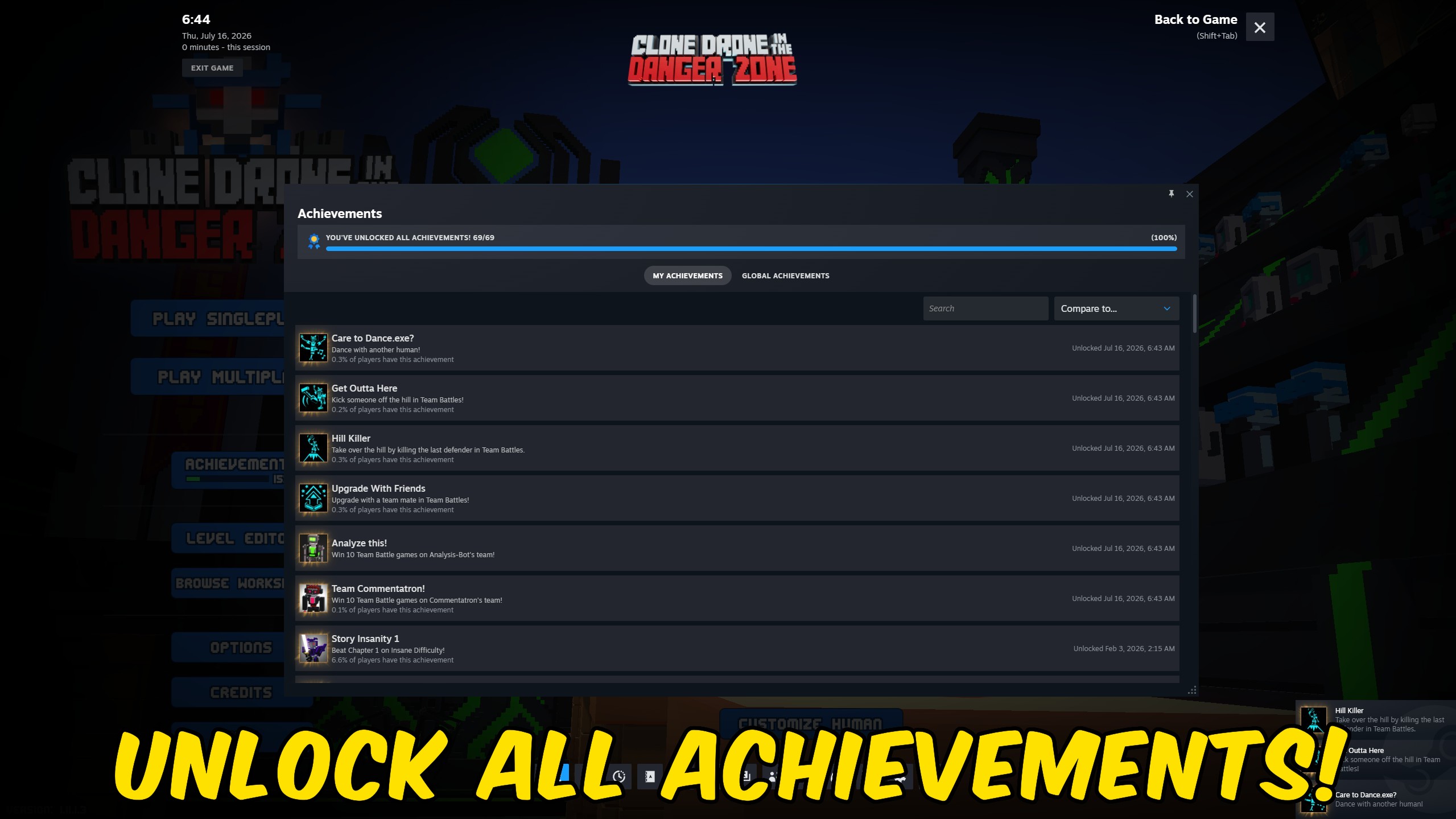 Clone Drone in the Danger Zone — Trophy Heist (Unlock All Achievements)